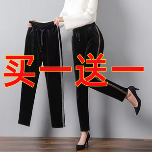 特价中老年妈妈秋冬加绒加厚裤子女金丝绒高腰大码直筒运动休闲裤