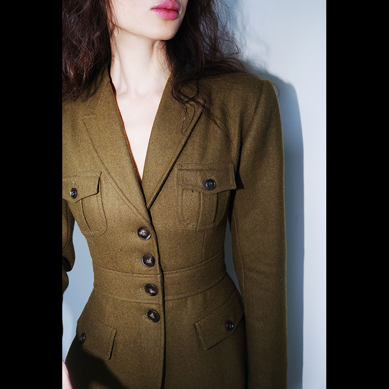 LISAYU复古西装直筒半身裙法式原创套装职业装英伦羊毛麦呢两件套