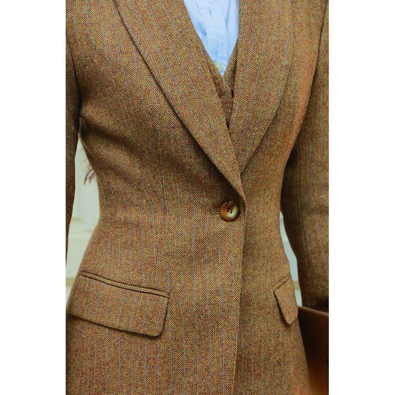 原创英伦羊毛呢修身西装套装长款秋冬西装外套复古马甲长裤三件套