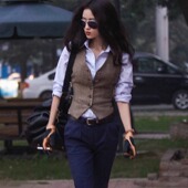 马甲女士中性复古人字毛呢背心修身 外套女短款 春秋英伦风西装 骑马