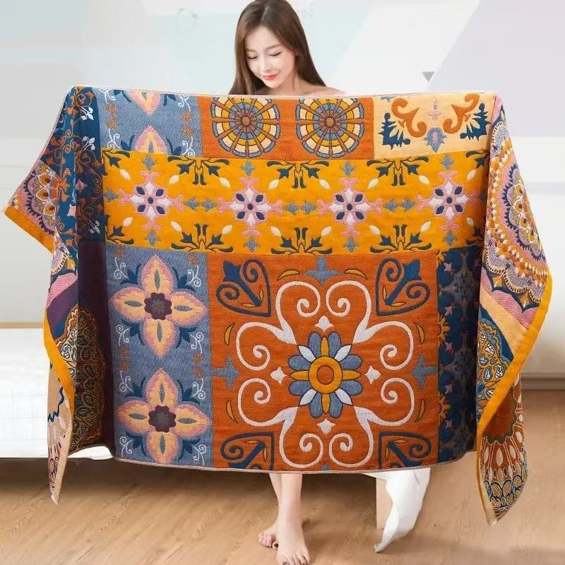 雍容繁花-蓝桔纱布浴巾80*160cm