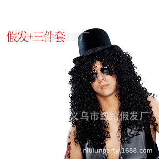 五六十年代的欧美摇滚卷发嬉皮士装扮套装假发 摇滚卷发