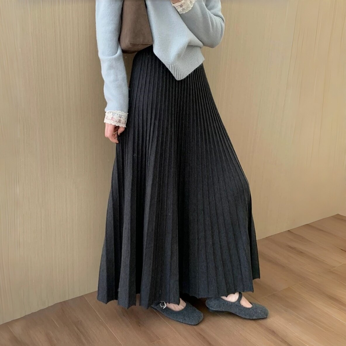 高腰显瘦针织百褶半身裙女加厚秋冬季新款韩版百搭休闲淑女风伞裙