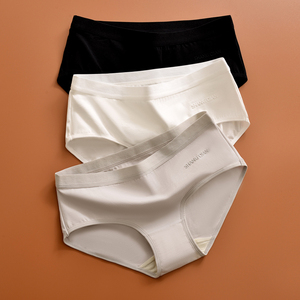 4条 欧美简约纯色内裤纯棉女抗菌透气中腰女生底裤抑菌三角短裤头