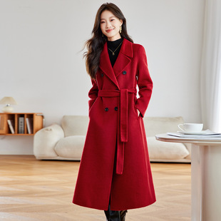 呢料高档羊毛呢外套YB3036 长款 2025秋冬新款 系带呢子大衣女士时尚