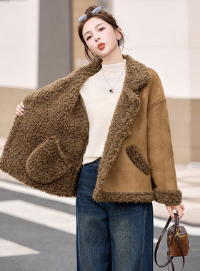 皮毛一体外套女加厚保暖2025冬季新款时尚百搭小个子上衣 C3606