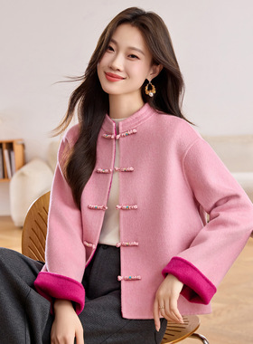 新中式中国风双面羊毛呢外套2025秋冬款盘扣立领毛呢大衣ZQ25280