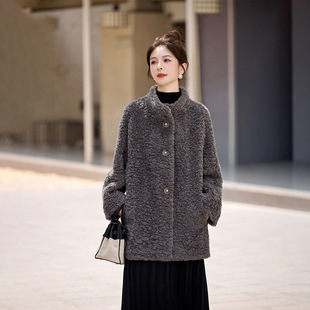 2025秋冬季 立领加厚气质宽松毛绒环保毛毛外套HE5516 慵懒感中长款