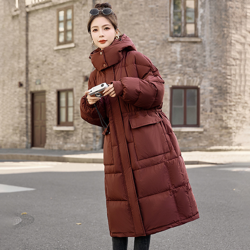羽绒服女中长款过膝2025冬新款显瘦宽松休闲气质白鸭绒外套B5205