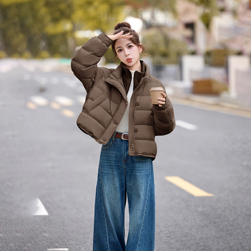 立领假两件90鸭绒羽绒服女2025冬季新款小个子面包服外套 WN1076