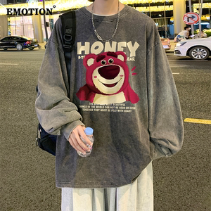 EMOTION美式草莓熊水洗做旧潮流潮牌圆领卫衣男春秋高街硬挺重磅