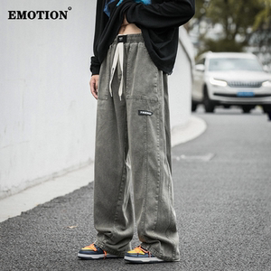 EMOTION工装牛仔裤男春秋美式宽松复古直筒裤潮牌阔腿拖地长裤子