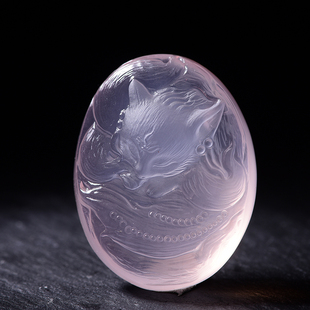 粉水晶九尾狐芙蓉晶男女款吊坠招桃花人缘生日礼物 护身符毛衣链