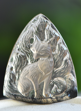 黑发晶水滴款九尾狐吊坠项链