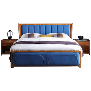 诗布特简约欧式实木床小户型乌金木头层真皮双人床现代婚床