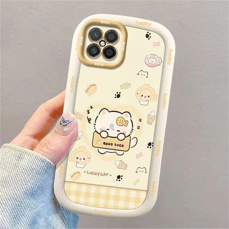 鱼小猫适用荣耀Play5手机壳HJC-AN90挂绳软胶ins风卡通防摔软壳支架带支架镜子支架女款全包保护套潮牌全包边