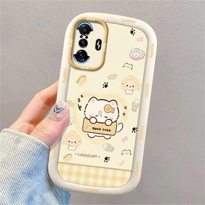 鱼小猫适用红米K40游戏增强版手机壳M2012K10C软胶保护套ins风支架卡通镜子支架全包软壳精孔防摔全包边潮牌