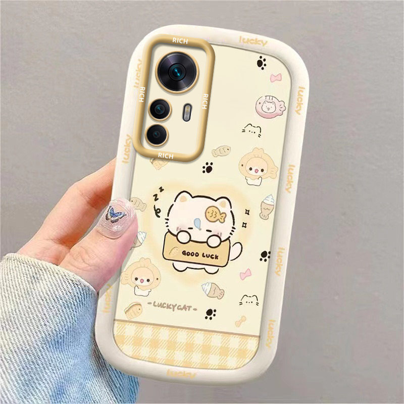 鱼小猫适用小米12pro手机壳2201122C软壳ins风保护套全包边防摔精孔镜子支架支架卡通挂绳软胶潮牌补妆镜全包