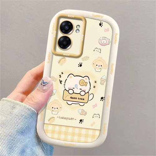 鱼小猫适用oppoA57 5G手机壳PFTM20软胶可爱ins风卡通防摔软壳精孔保护套补妆镜支架潮牌全包镜子支架挂绳潮