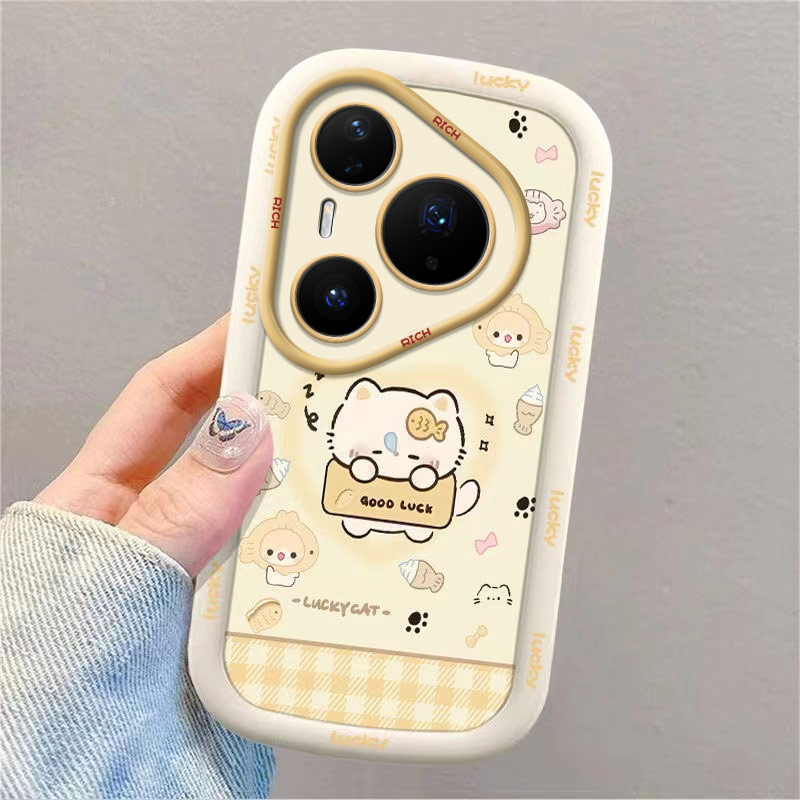 鱼小猫适用华为Pura80pro+手机壳LMR-AL10卡通ins风潮牌软胶保护套防摔挂绳全包边女款补妆镜支架带支架软壳