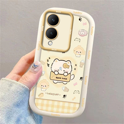 鱼小猫适用vivoY36手机壳V2318A卡通软胶精孔ins风全包边潮牌保护套支架防摔软壳可爱补妆镜镜子支架女款挂绳