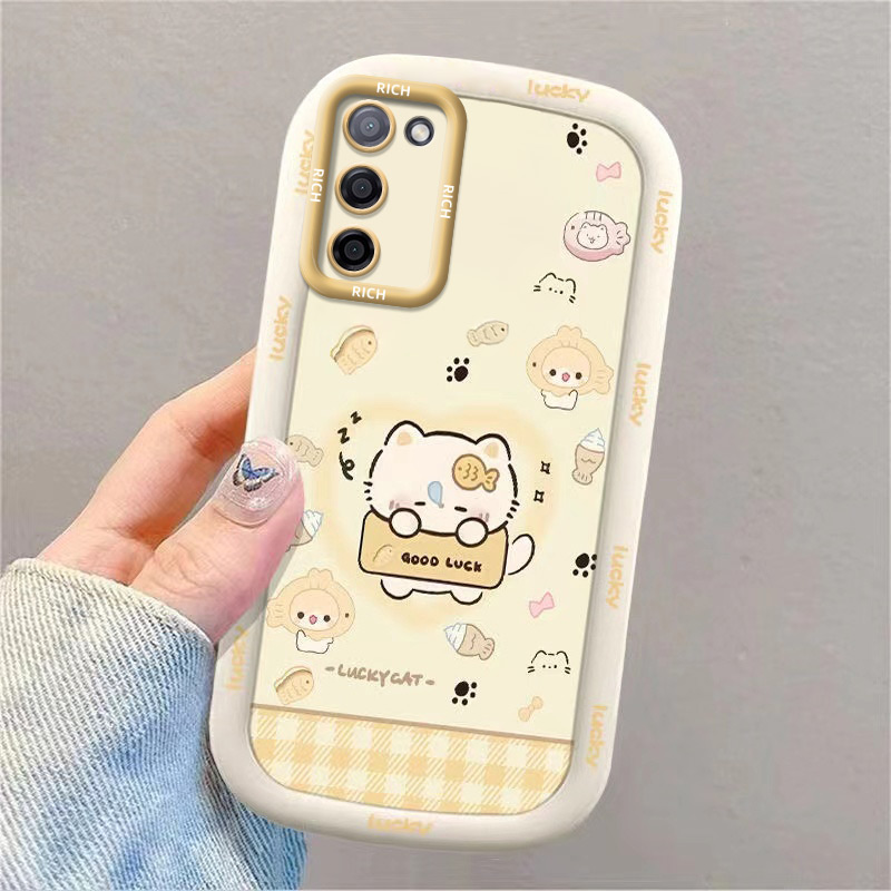 鱼小猫适用oppoA53s手机壳潮牌全包卡通软壳软胶全包边ins风防摔保护套镜子支架精孔补妆镜挂绳支架可爱女款