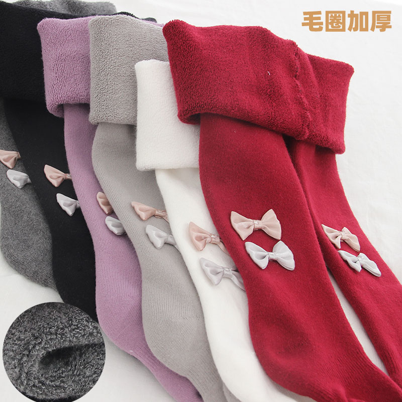 女童打底裤加绒儿童连裤袜宝宝婴儿秋冬加厚外穿毛圈打底袜新年