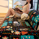 波西米亚涂鸦风沙发垫子2025新款 毛绒坐垫固定防滑套罩盖布巾 四季