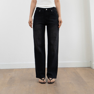 Ravehouse小梨形腰细胯宽四面弹高腰窄版直筒牛仔裤长裤