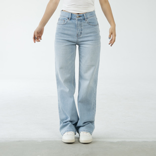Ravehouse浅色浅蓝冰蓝棉微弹直筒白搭牛仔裤长裤春夏