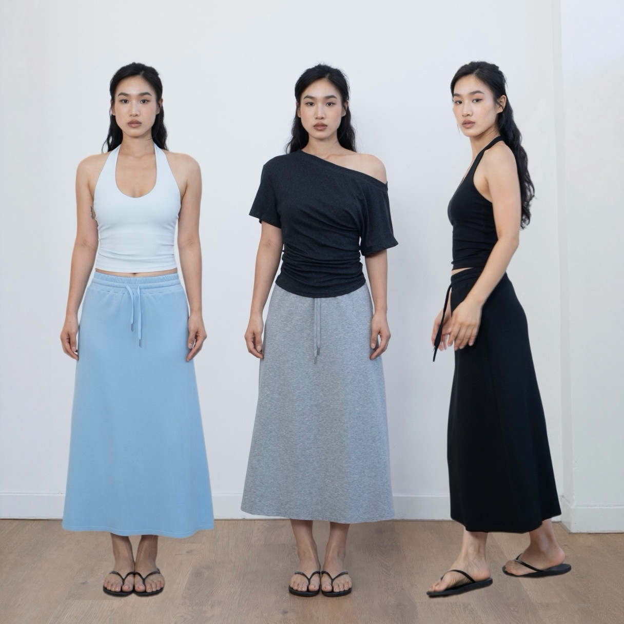 Ravehouse半身裙长裙果冻小A字裙休闲运动简约百搭爽滑夏季