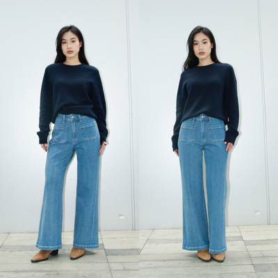 Ravehouse梨形腰细胯宽显瘦显腿长大弹力q弹法式四面弹长裤牛仔裤