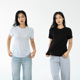 Ravehouse天丝雨露麻清凉清爽凉爽透气宽松圆领短袖上衣夏季