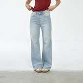 Ravehouse梨形腰细胯宽显瘦显腿长莱赛尔棉浅色牛仔长裤 春夏秋