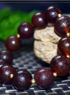 老玛瑙16mm圆珠老手链天然棕色男款玛瑙老珠饰品男士手串sy1409