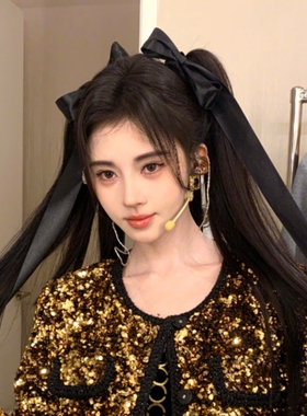 芭蕾风少女双马尾编发飘带对夹