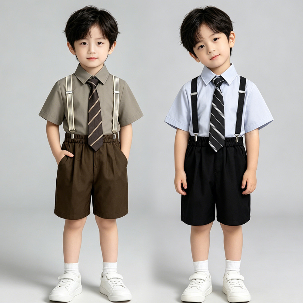 儿童小主持人礼服男童西装套装夏季洋气潮男孩背带裤幼儿园演出服