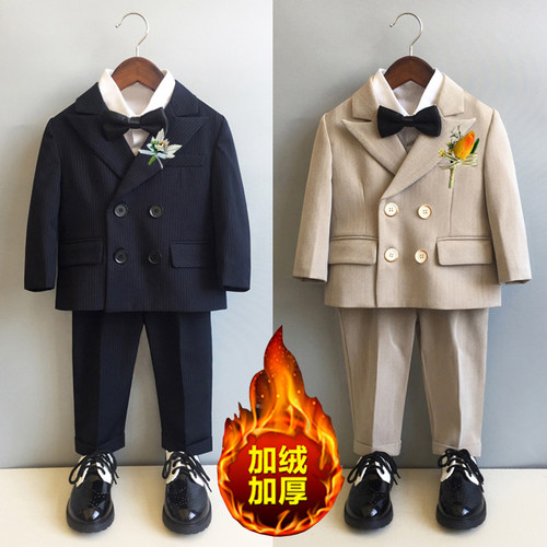 男童小西装套装秋冬季加绒礼服