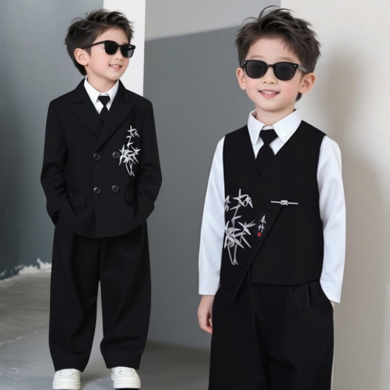 高级感儿童西装套装男童中式西服春秋帅气花童礼服男孩主持演出服