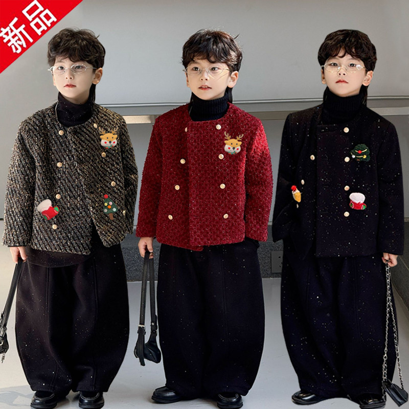 痞帅儿童西装套装男童小香风外套秋冬加绒帅气时髦潮男孩炸街衣服