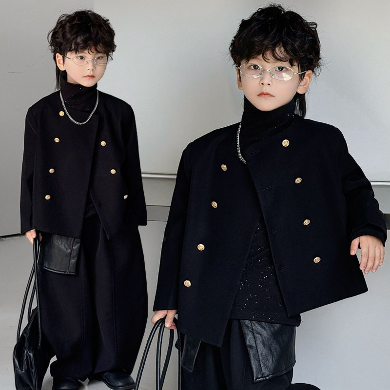 男童西装套装秋冬帅气潮流男孩小香风外套时髦痞帅风儿童走秀西服