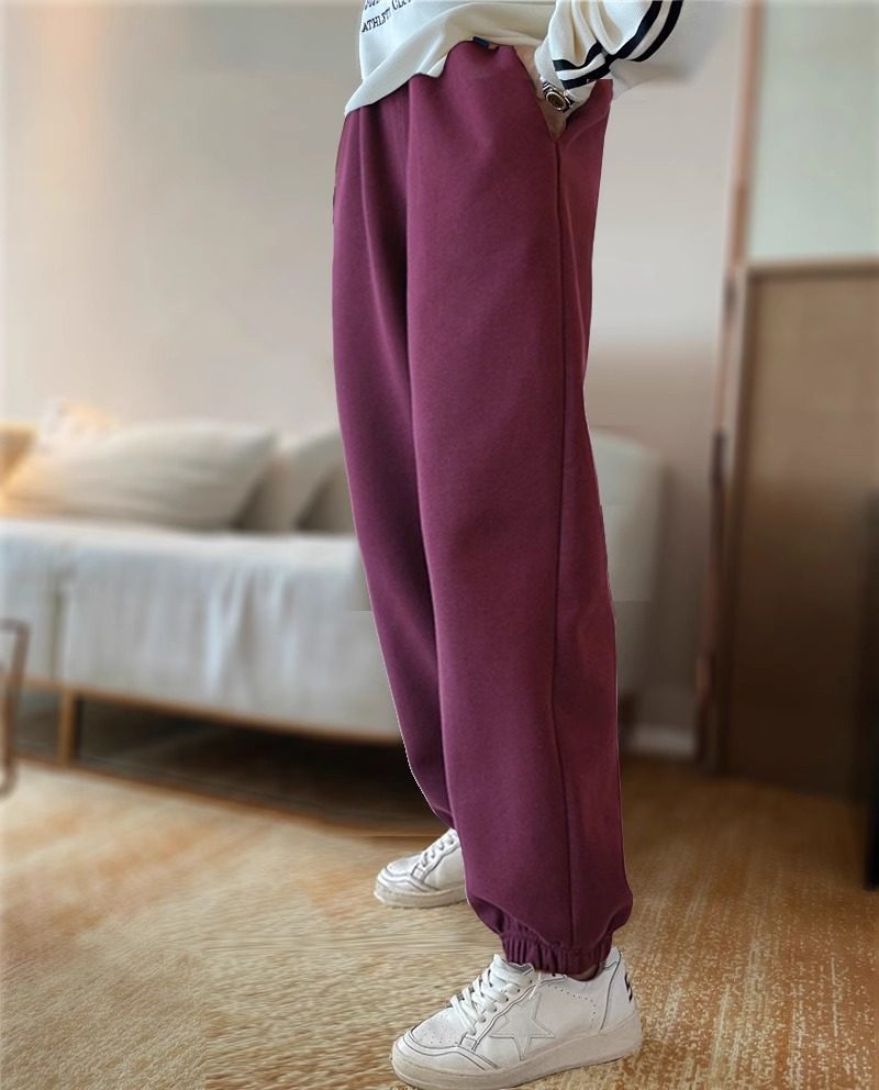 2024秋冬新品休闲百搭加绒卫裤女全棉松紧腰束脚运动显瘦哈伦裤,女装/女士精品,休闲裤,淘宝优惠券,粉丝福利购,淘宝优惠卷