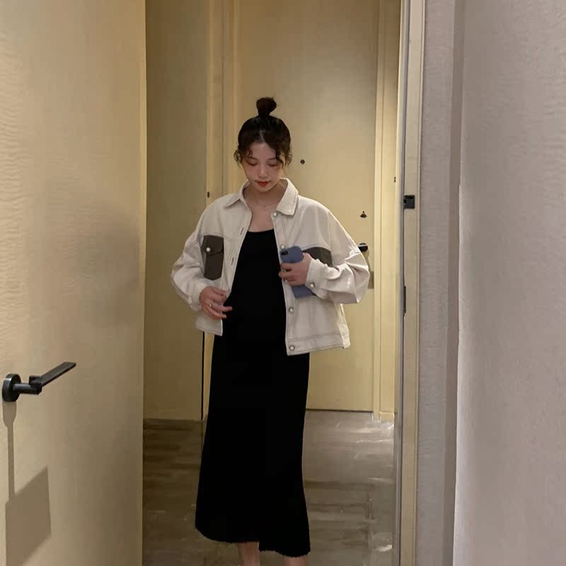 满99.00元可用1元优惠券孕妇装秋款套装宽松外套吊带裙两件套网红大码显瘦外出时尚小个子
