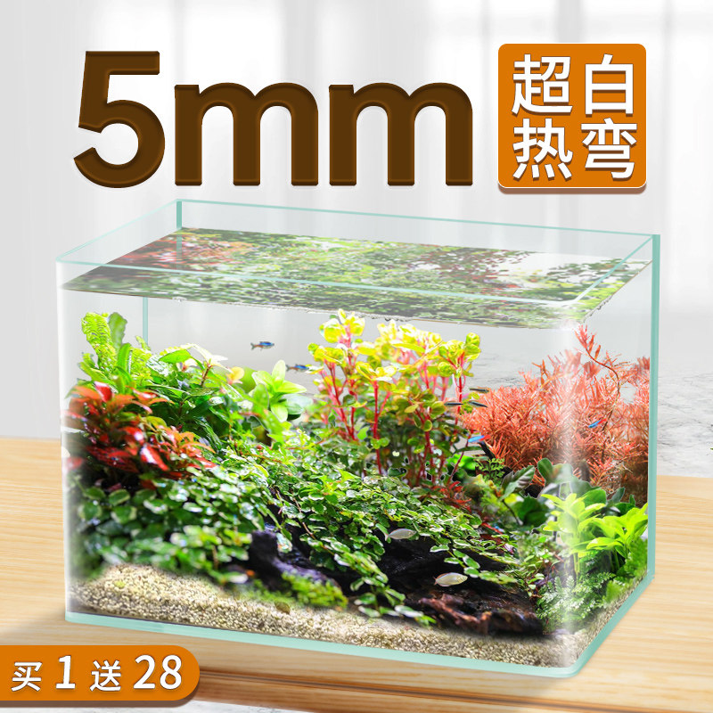 yee超白玻璃热弯鱼缸桌面小型水族箱客厅水草造景鱼生态乌龟裸缸_虎窝淘