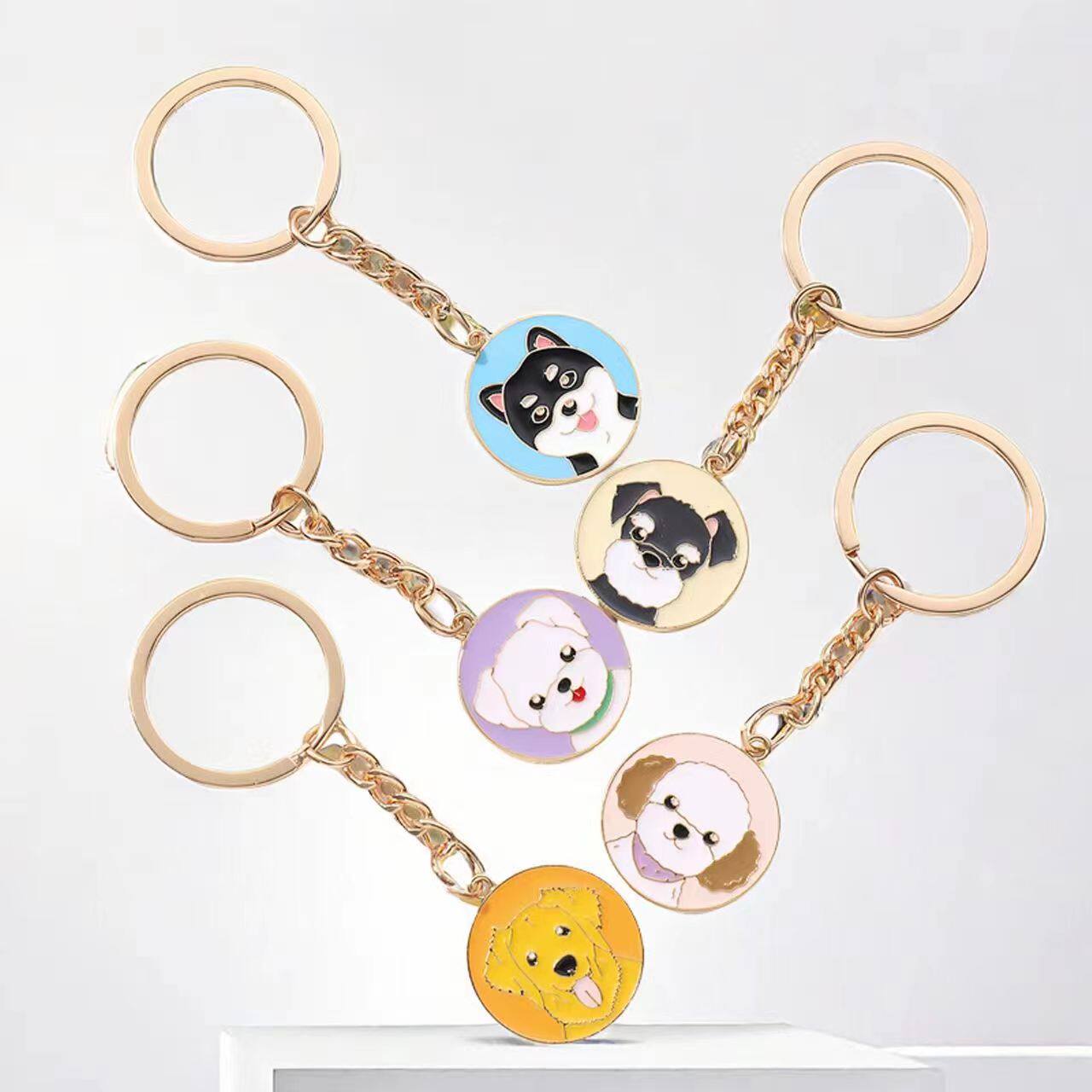 跨境爆款可爱卡通小狗牌钥匙扣挂件送老师同学时尚百搭创意小礼品