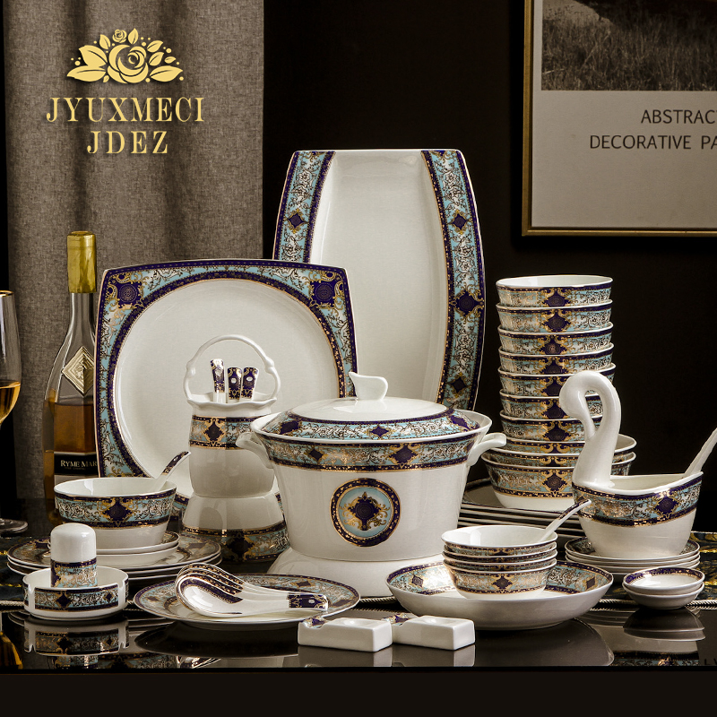 欧式创意金边高档景德镇碗碟套装