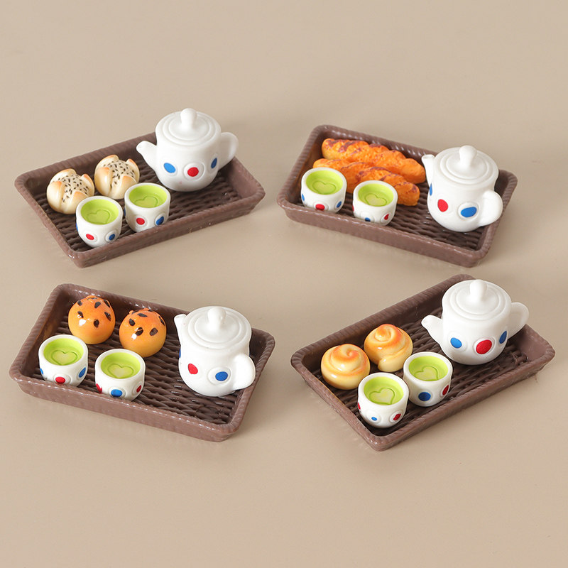娃娃屋迷你仿真茶具托盘食玩点心模型摆件DIY装饰下午茶场景配件