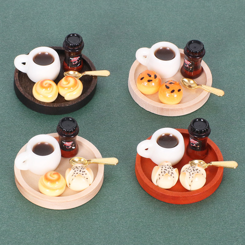 娃娃屋仿真微缩食玩迷你咖啡杯点心托盘模型 摆件diy手工装饰配件