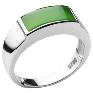 念玉和田玉戒指925银镶嵌玉戒指男女款活口纯银天然碧玉戒指桥面