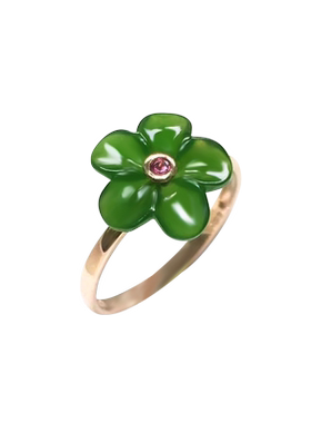 念玉和田玉戒指环天然碧玉戒指女款18K玫瑰金镶玉花朵嵌钻带证书